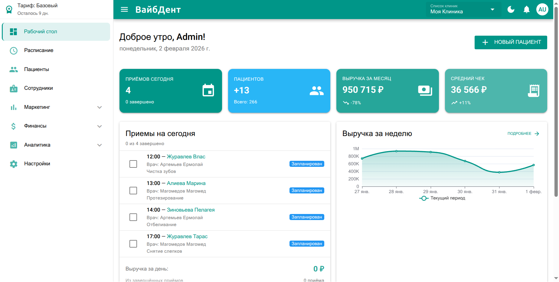VibeDent CRM — рабочий стол системы