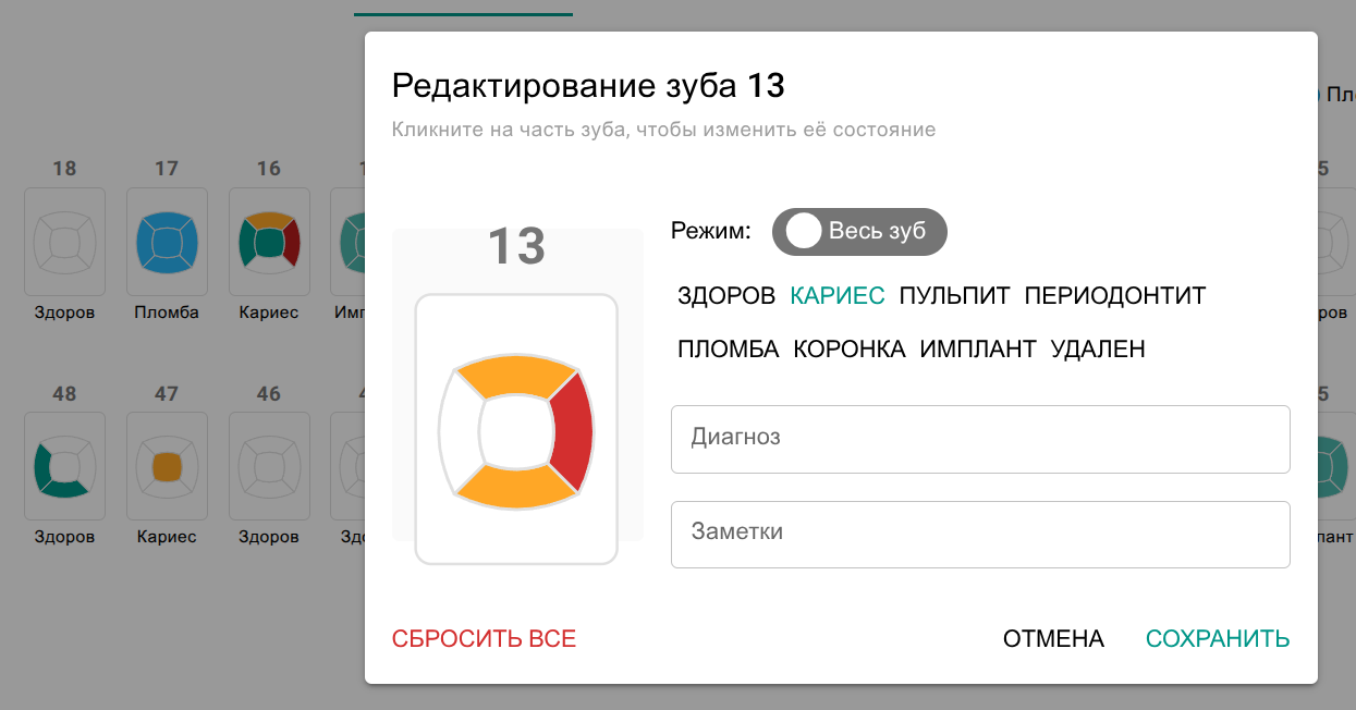 Интерактивная зубная формула